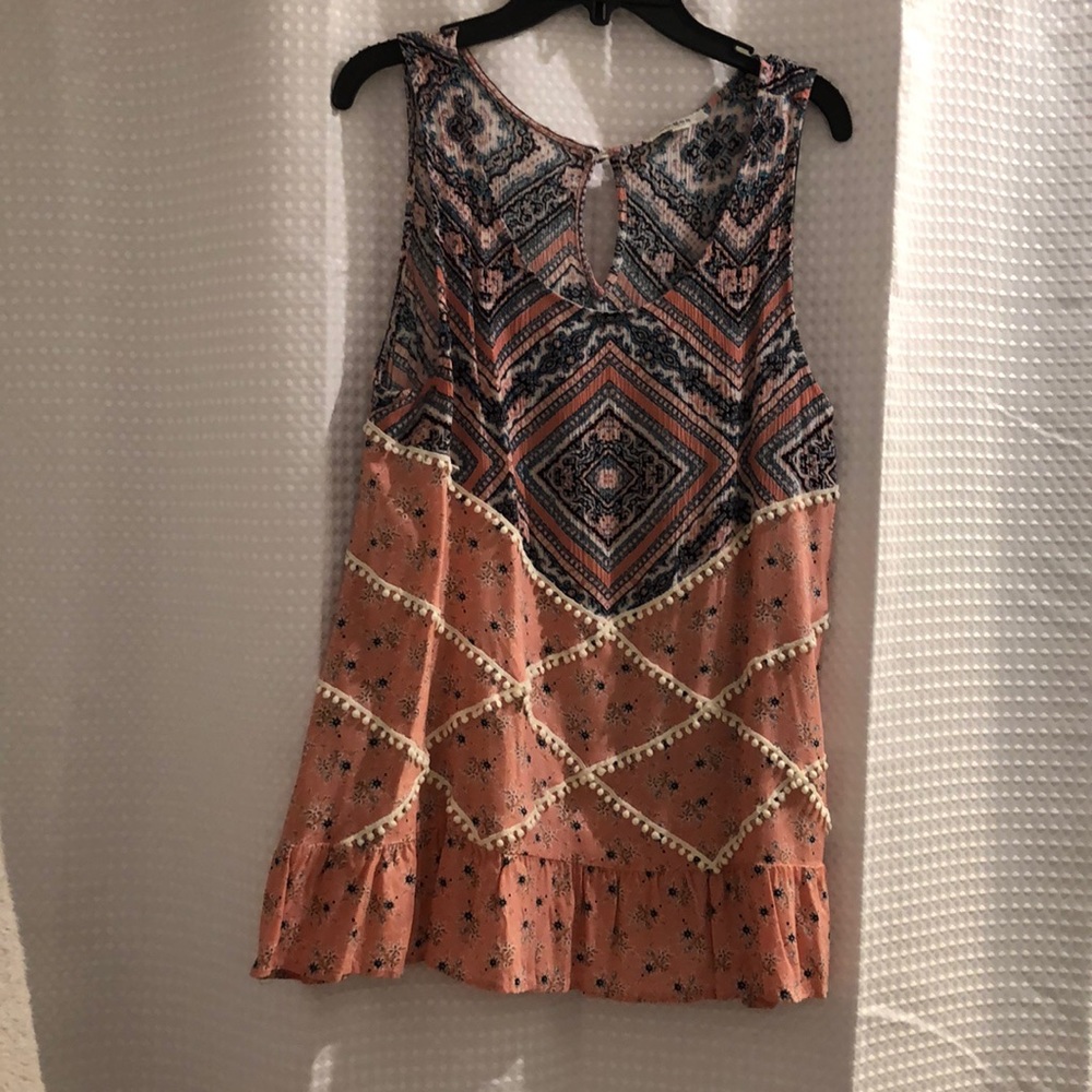Coral and blue tank top with embellishments